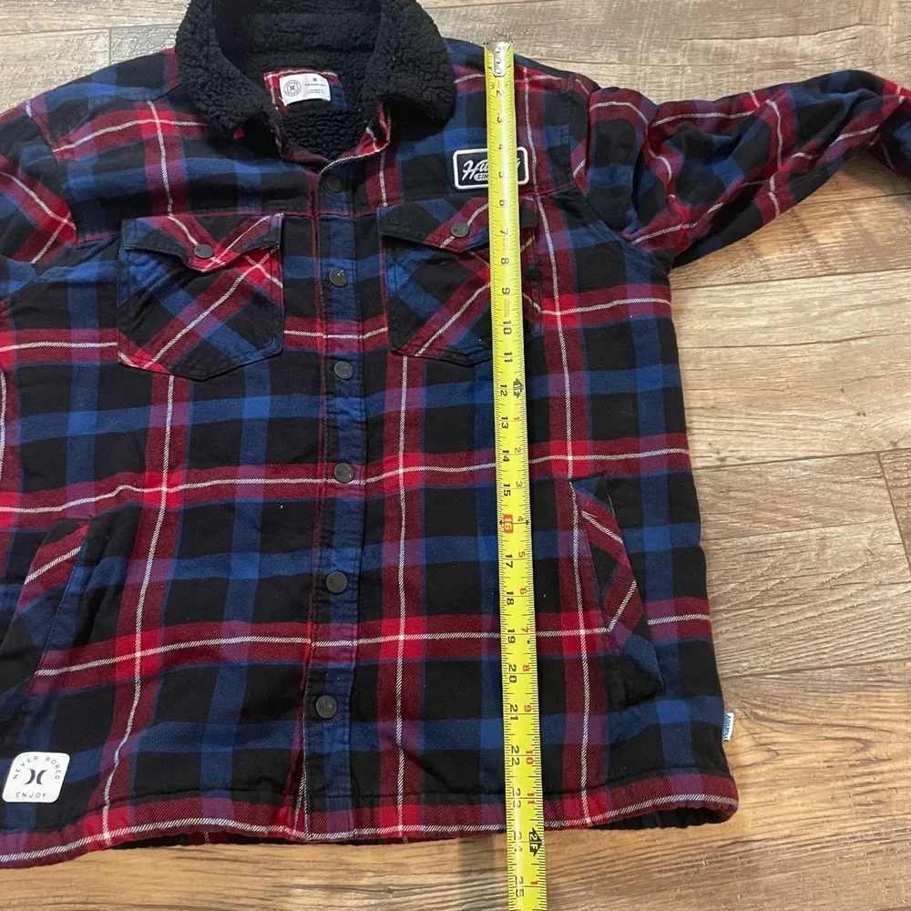 Hurley Men Sherpa Lined Plaid Flannel Shirt Jacket Red Blue Black HFA21SMJ-02880